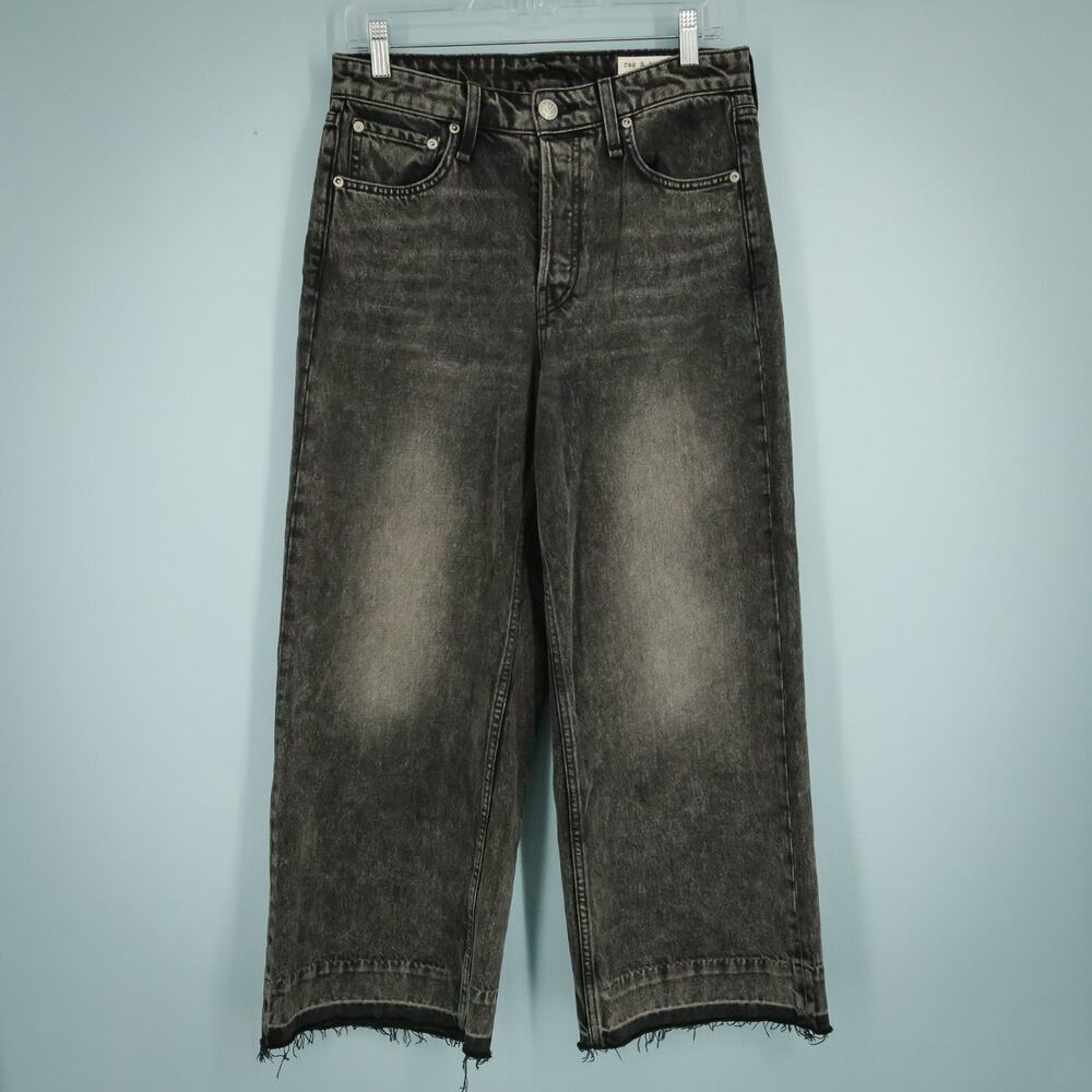 Rag & Bone Size 28 Black Opal Maya High Rise Ankle Length Wide Leg Button Jeans
